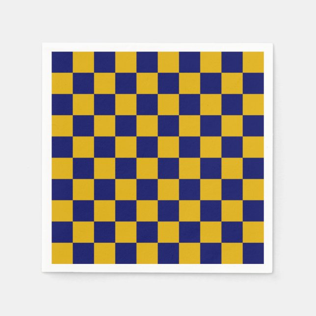 Serviette En Papier Dark Navy and Mustard Yellow Checkerboard (Devant)