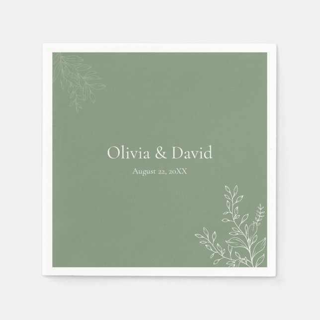 Serviette En Papier Dark Sage Green Botanical Wedding Napkin (Devant)