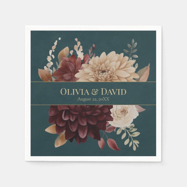 Serviette En Papier Dark Teal Floral Gothic Wedding Napkins (Devant)