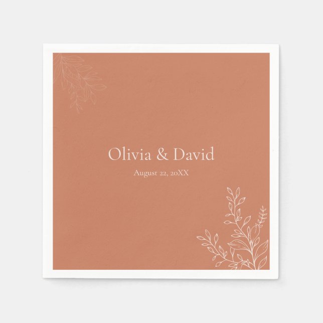 Serviette En Papier Dark Terracotta Botanical Wedding Napkin (Devant)