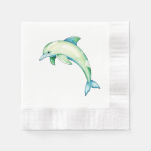 Serviette En Papier Dauphin d'aquarelle Abstrait avec étoiles de mer