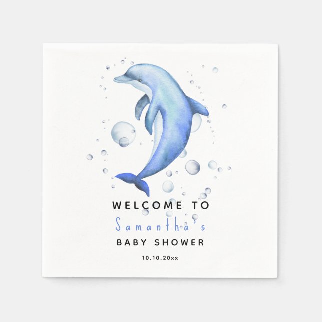 Serviette En Papier Dauphin d'aquarelle BIENVENUE AU baby shower (Devant)