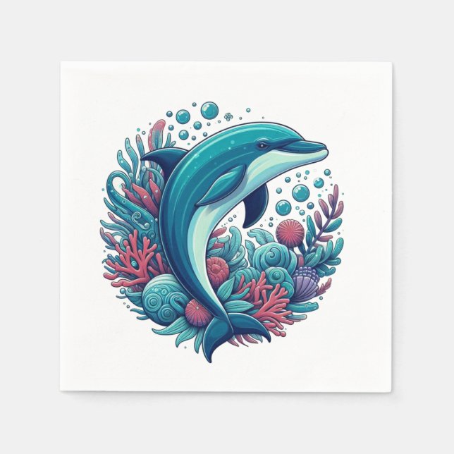 Serviette En Papier Dauphin marin/côtier mignon (Devant)