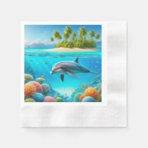 Serviette En Papier Dauphin sous-marin coloré tropical/hawaïen