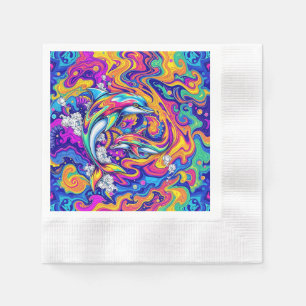 Serviette En Papier Dauphins psychédéliques dans les tourbillons océan