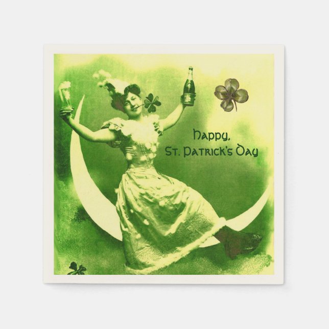 SERVIETTE EN PAPIER DAY PATRICK'S DAY LUNE LADY AVEC MONOGRAM SHAMROCK (Devant)