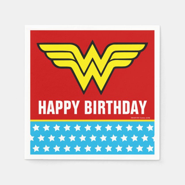 Serviette En Papier DC Comics | Wonder Woman Logo | Happy Birthday (Devant)