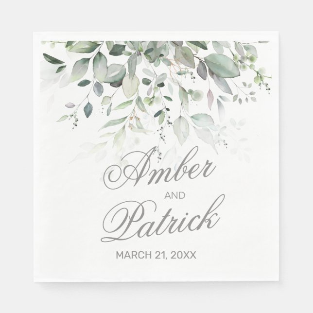 Serviette en papier de mariage à feuillage vert (Devant)