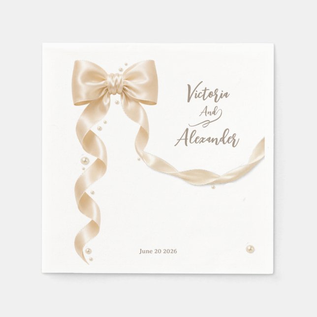 Serviette en papier de mariage au ruban de satin é (Devant)
