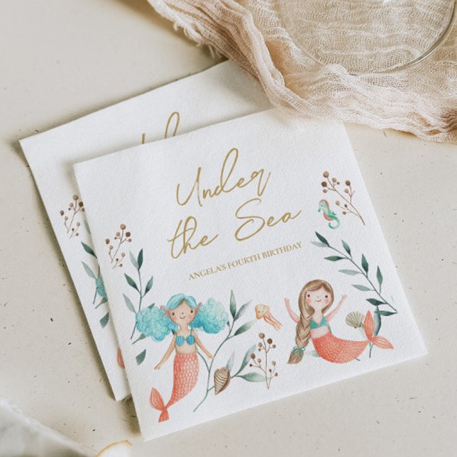 Serviette En Papier De mignonnes sirènes sous la mer (Créateur téléchargé)