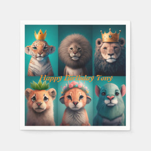 Serviette En Papier De mignons animaux sauvages portant des couronnes