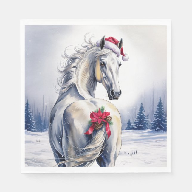 Serviette en papier de Noël / Beau cheval blanc (Devant)