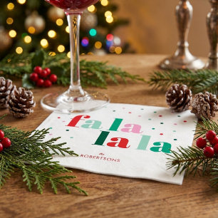 Serviette en papier de Noël Fa La La La Rouge Vert