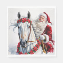 Serviette en papier de Noël : Père Noël chevauchan