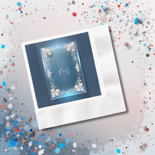 Serviette En Papier déco art déco bleu poussiéreux mariage cadre