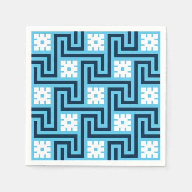 Serviette En Papier Déco clé grecque, bleu ciel et marine (Devant)