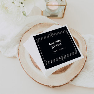 Serviette En Papier Déco moderne   Élégant Mariage noir et blanc Onyx