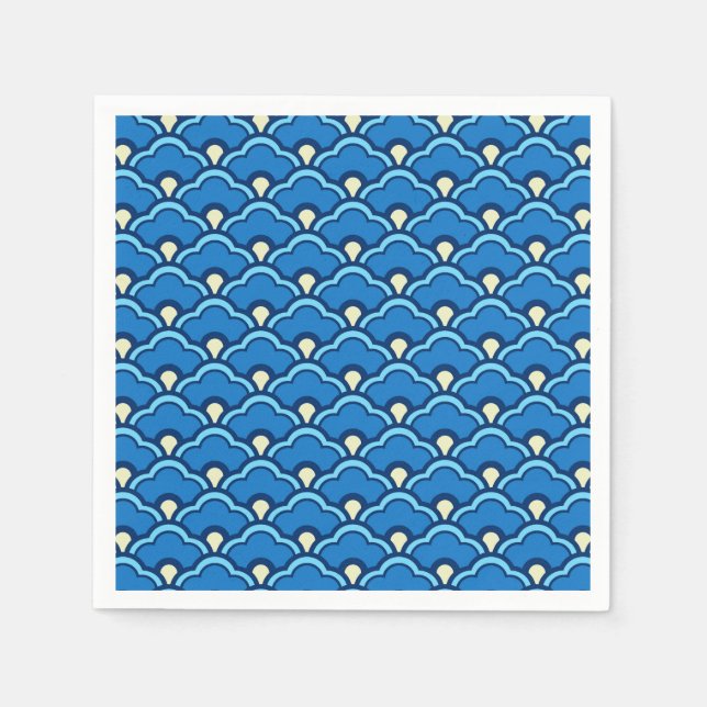 Serviette En Papier Déco pétoncles chinois, bleu océan et Indigo (Devant)