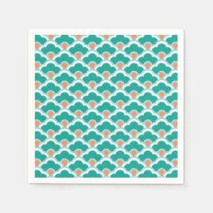 Serviette En Papier Déco Pétoncles chinois, Turquoise, Aqua et Coral