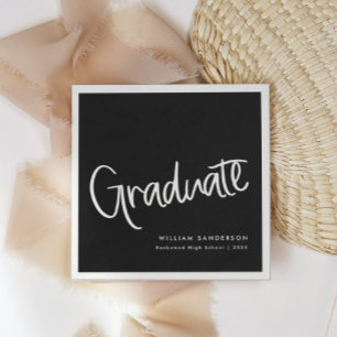 Serviette En Papier Décontracté Script tendance noir & blanc Graduatio