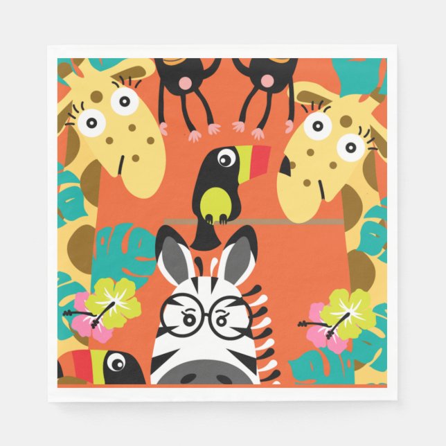 Serviette En Papier Décor d'animaux de la jungle de pépinière (Devant)