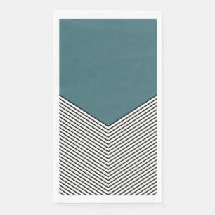 Serviette En Papier Décor de chevron noir et blanc et triangle bleu