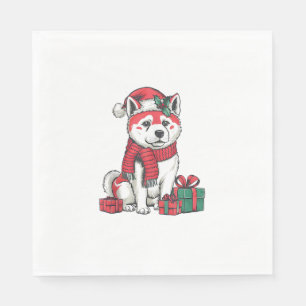 Serviette En Papier Décor de fête de Noël Père Noël Akita Chien Noël