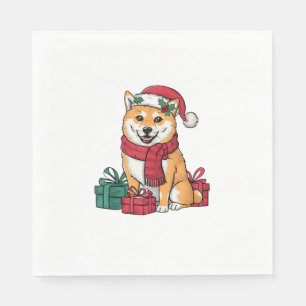 Serviette En Papier Décor de fête de Noël Père Noël Shiba Inu Chien No