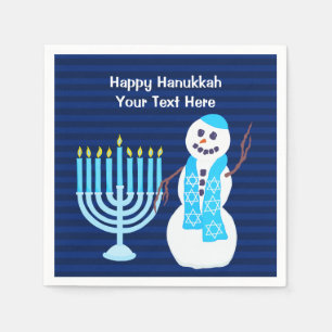 Serviette En Papier Décor de la partie juive de Snowman Bleu Menorah H