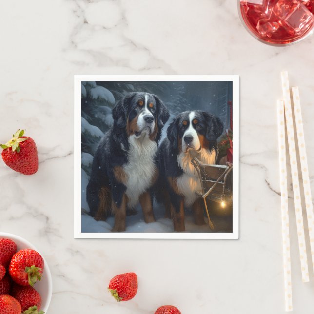 Serviette En Papier Décor de Noël Bernese Mountain Snowy (En situation)