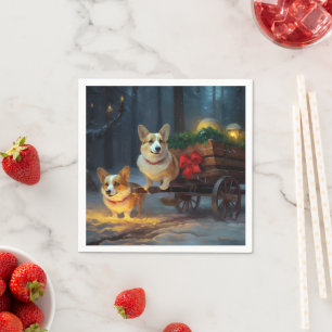 Serviette En Papier Décor de Noël Corgi Snowy Sleigh