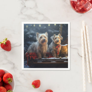 Serviette En Papier Décor de Noël de Terrier australien Snowy Sleigh