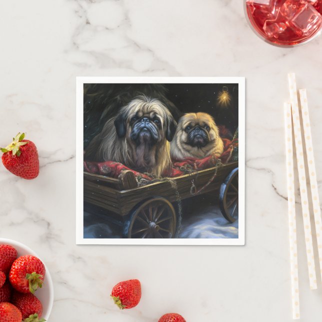 Serviette En Papier Décor de Noël Pekingese Snowy Sleigh (En situation)