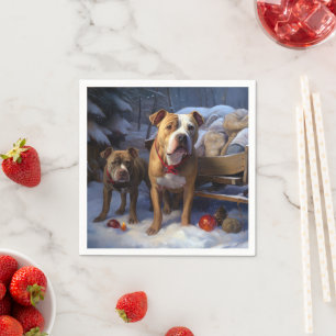 Serviette En Papier Décor de Noël Pitbull Snowy Sleigh