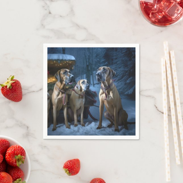 Serviette En Papier Décor de Noël Rhodesian Ridgeback Snowy Sleigh (En situation)