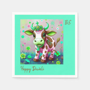 Serviette En Papier Décor Diwali de vache florale gaie
