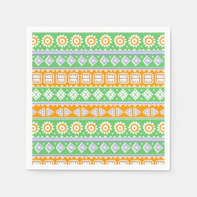Serviette En Papier Décor ethnique motif vert orange (Devant)