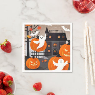 Serviette En Papier Décor fêtard et Citrouille d'Halloween