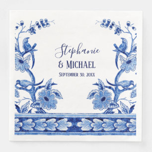 Serviette En Papier Décor Fête des mariées Indigo Blue Chinese Floral