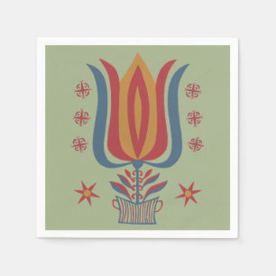 Serviette En Papier Décor floral de tulipes d'art folklorique américai