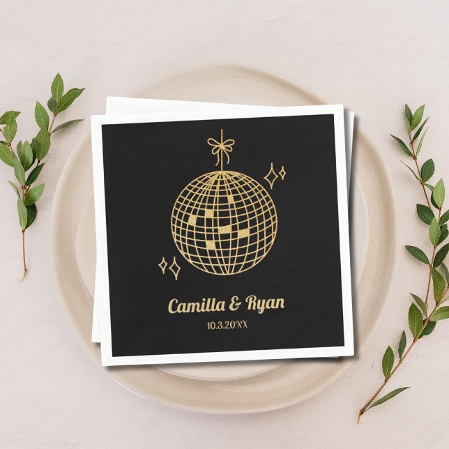 Serviette En Papier Décor Mariage Retro Black & Gold Disco (Retro Black & Gold Disco Wedding Decor Napkins
)