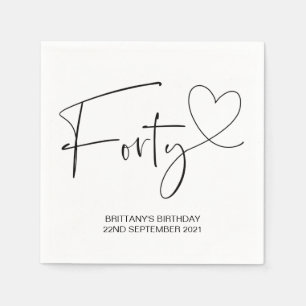 Serviette En Papier Décor simple noir et blanc pour les fêtes du 40e