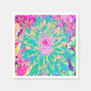 Serviette En Papier Décor Turquoise vert et rose chaud Dahlia Flower