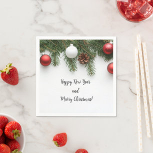 Serviette En Papier décoration branche sapin avec guirlande