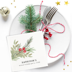 Serviette En Papier Décoration de Noël festive à l'aquarelle