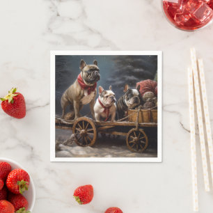 Serviette En Papier Décoration de Noël French Bulldog Snowy Sleigh