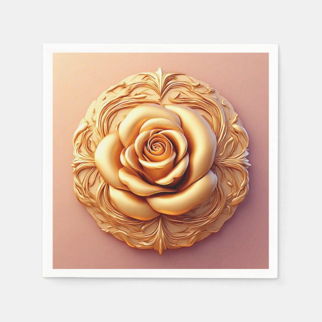 Serviette En Papier Décoration de Table de Luxe Rose Dorée (Devant)