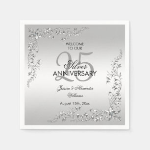 Serviette En Papier Décoration élégante en argent 25e anniversaire de 