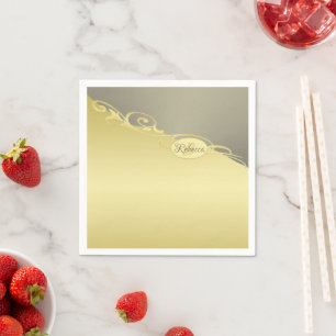 Serviette En Papier Décoration or luxe sur or&argent, Monogramme, 