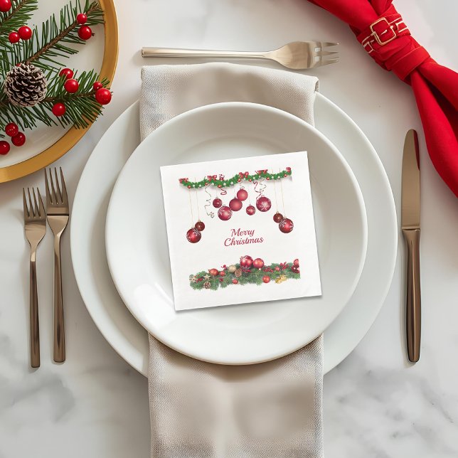 Serviette En Papier Décorations Rouges Fête de Noël Moderne (Créateur téléchargé)